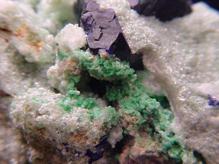 Azurite & Malachite on Cuprian Smithsonite w/ Tsumebite - Tsumeb, Namibia