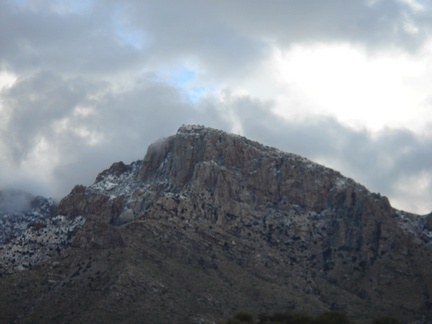 snowy mountain behind our hotel