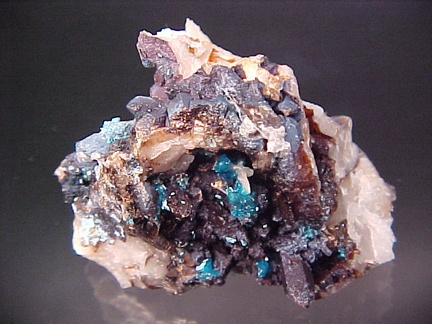 Caledonite, Chrysocolla, Quartz, and Cerussite from Inyo Co. California